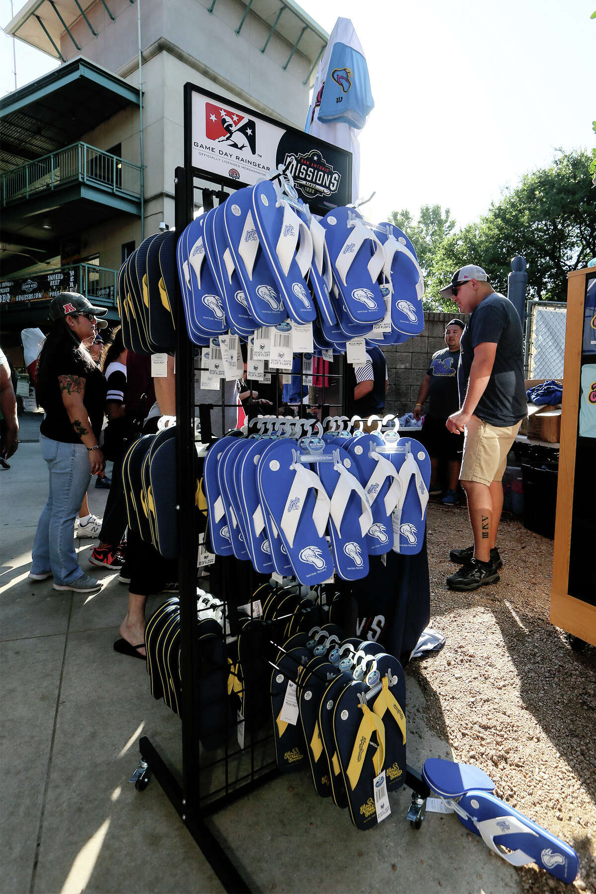 A rack of chanclas for sale during the Flying Chanclas' game with Tulsa at Wolff Stadium on Thursday, May 24, 2018. MARVIN PFEIFFER/mpfeiffer@express-news.net