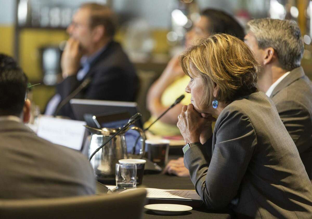 San Antonio city manager Sheryl Sculley listens Wednesday, May 30, 2018 at the Henry B. Gonzalez Convention Center to staff presentations during the city council's annual goal-setting session for the city budget.