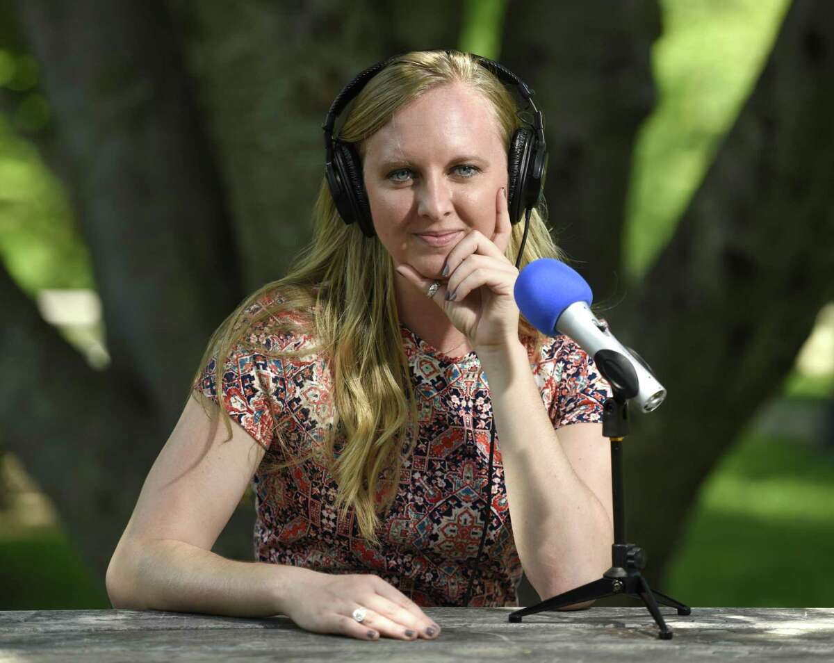 Hearst Connecticut Media business reporter Macaela Bennett poses at Havemeyer Park in Greenwich, Conn. Tuesday, May 29, 2018. Bennett is recording and producing a new podcast called Rally in which local business people describe the challenges they've encountered in their rise to success.