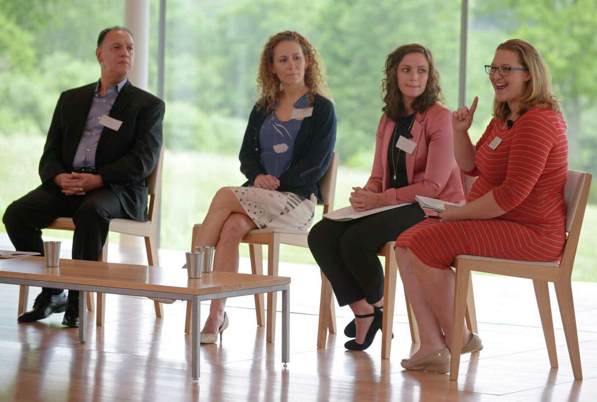 Val Ramos of Everyday Democracy, Anka Badurina of Building One Community, Maddie Granato of CT Women's Education and Legal Fund and Laura McCargar of The Perrin Family Foundation participate in a panel discussion as The Fairfield County Community Foundation hosts Advocacy Day Thursday, May 31, 2018, at Grace Farms in New Canaan, Conn. Roughly 120 area nonprofits gathered to discuss what it takes to operate as a nonprofit in todays competitive climate.