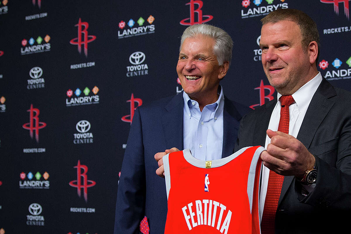 Rockets TV play-by-play voice Bill Worrell (left) will be back for another season working for owner Tilman Fertitta.