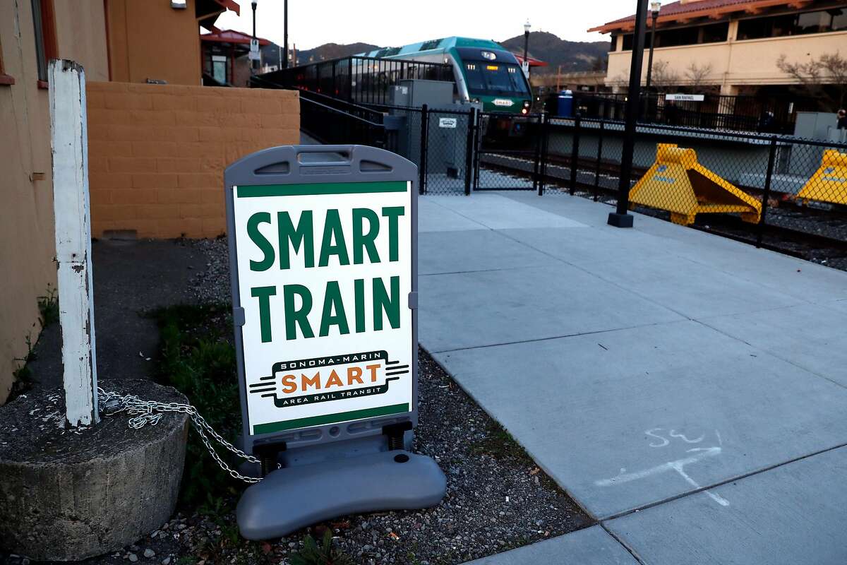 A SMART train waits to leave San Rafael, Calif., on Wednesday, January 31, 2018.