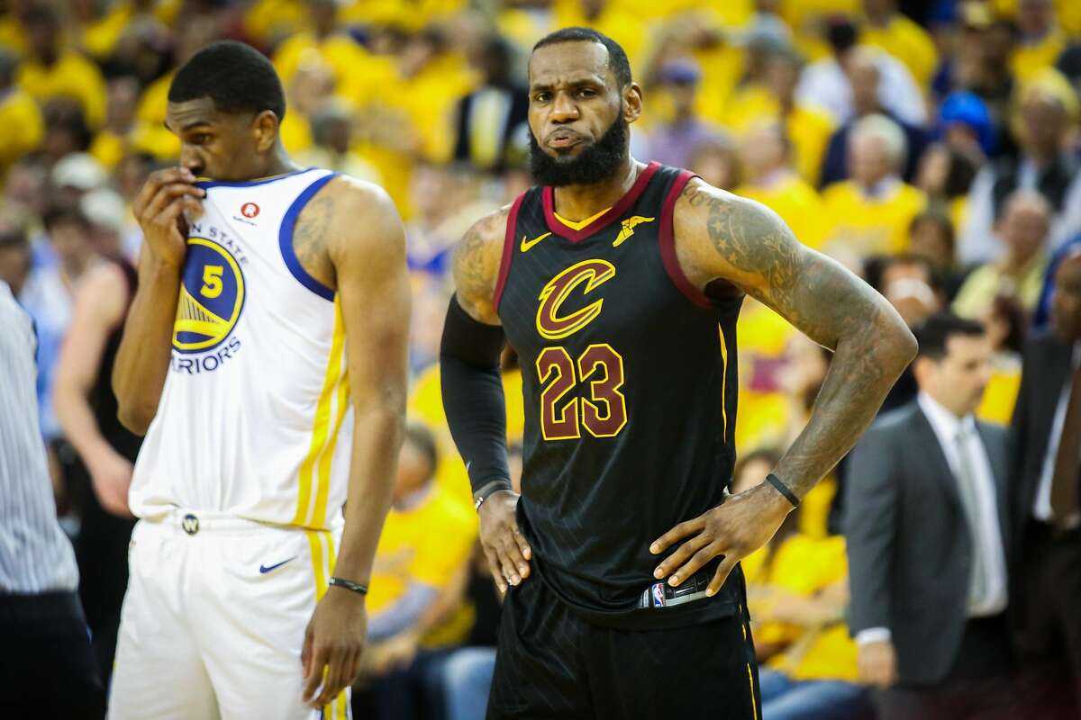 LeBron James (23) curses during the second half of Game 1 of the The NBA Finals between the Golden State Warriors and the Cleveland Cavaliers in Oakland, California, on Thursday, May 31, 2018.
