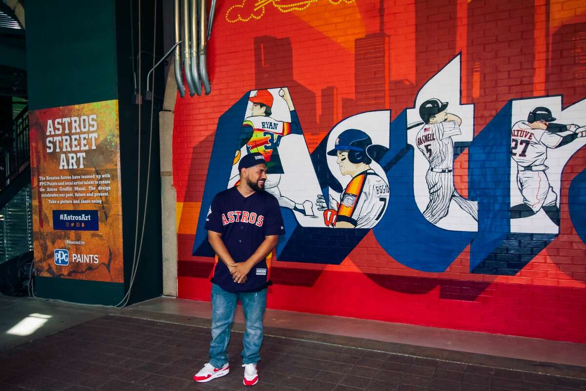 Artist Alex Roman, better known as Donkeeboy, unveiled his newest work during a ceremony at Minute Maid Park on May 31, 2018 in Houston, Texas. (Photo by Marco Torres/@MarcoFromHouston)