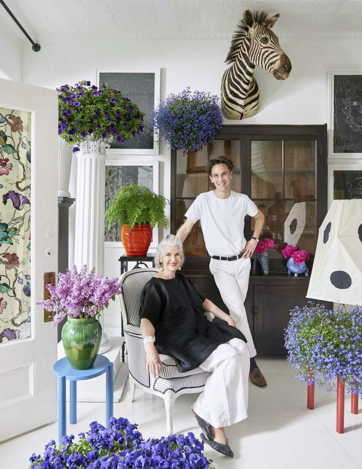 Having garnered the attention of the design world in just a half-dozen years, New York City-based Patrick Mele recently opened a design and decor shop in his hometown of Greenwich, which, like his firm, bears his name. He poses in the store with his mother, Patricia, who tends to shop business when Mele is working off-site on projects.