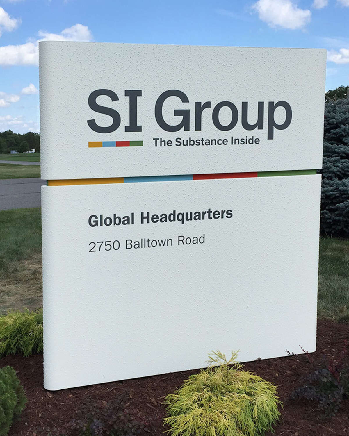 The sign at SI Group's headquarters in Niskayuna