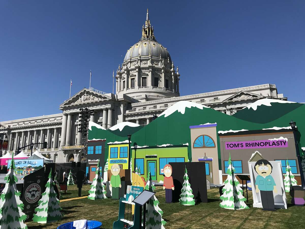 A scene from TV's "South Park" is set up in front of San Francisco City Hall for Comedy Central Presents Clusterfest, a returning comedy and music festival scheduled for June 1-3.