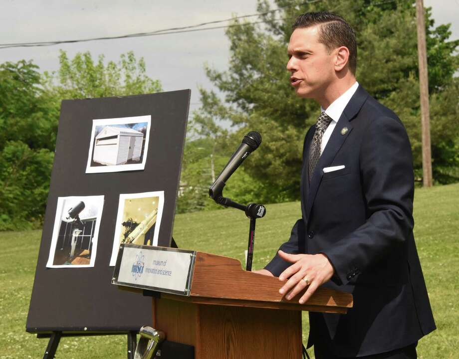 Assemblymember Angelo Santabarbara speaks during a groundbreaking ceremony for new Dudley observatory at miSci on Friday, June 1, 2018 in Schenectady, N.Y. (Lori Van Buren/Times Union) Photo: Lori Van Buren / 20043956A