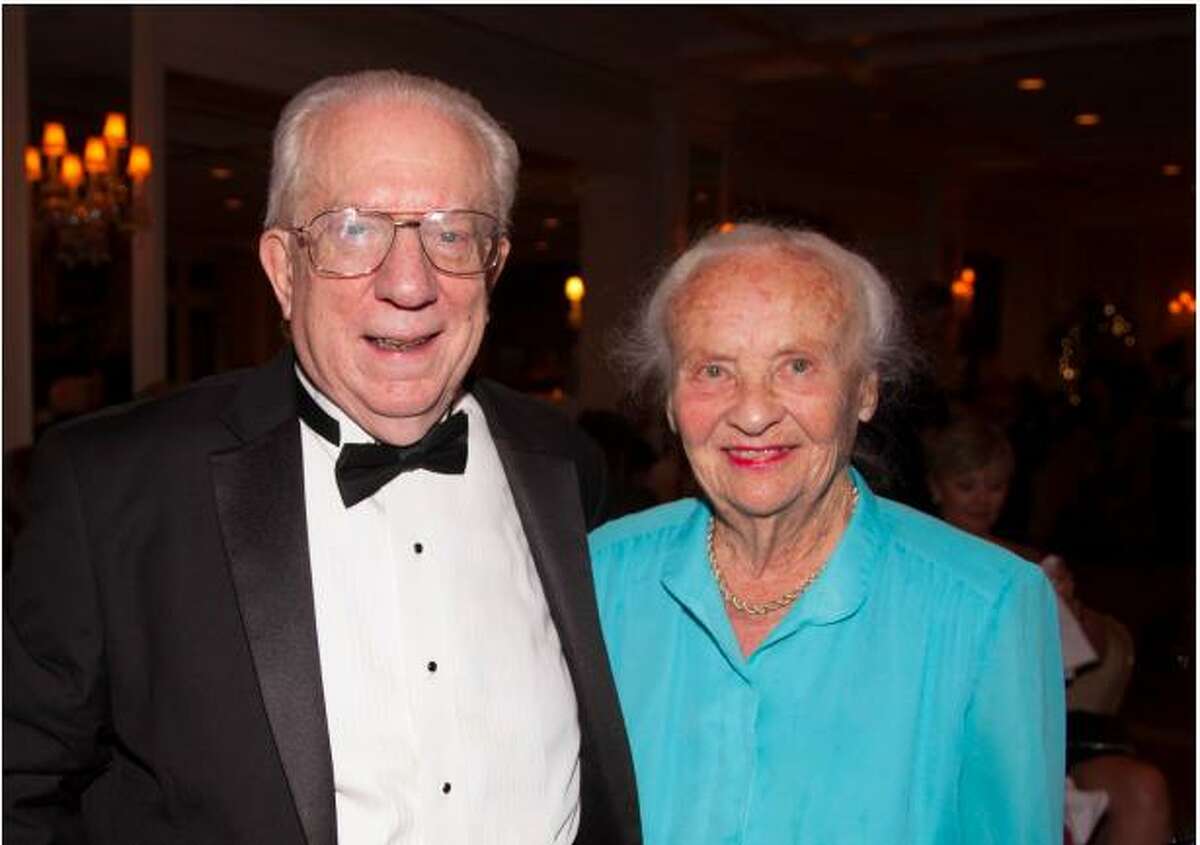 Greenwich Symphony Conductor David Gilbert with Mary Radcliffe, who was honored at the annual gala for her 30 years of service as the group’s president.