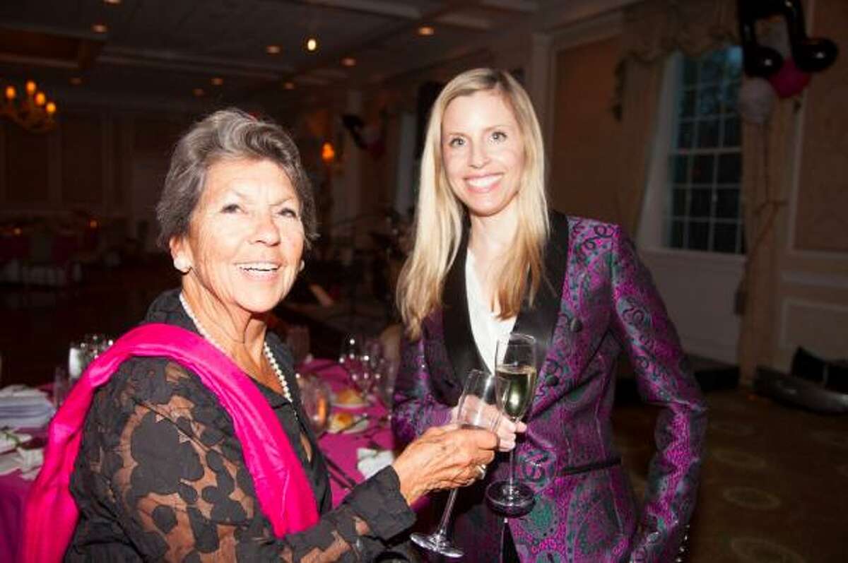 Sue Baker, gala chair and Tara Simoncic, associate conductor of the Greenwich Symphony Orchestra, at the group’s annual fundraising gala.