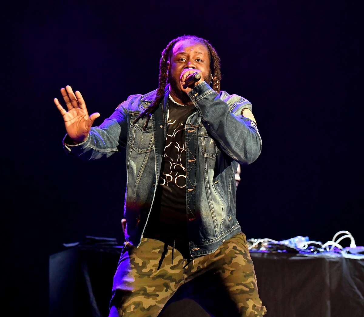 T-Pain performs on the Colossal Stage during Clusterfest at Civic Center Plaza and The Bill Graham Civic Auditorium on June 1, 2018 in San Francisco.