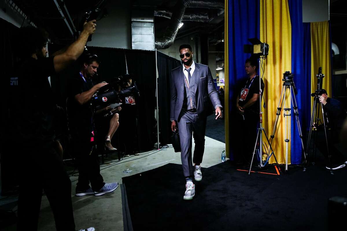 Tristan Thompson (13) walks into Oracle Arena ahead of Game 2 of The NBA Finals between the Golden State Warriors and the Cleveland Cavaliers in Oakland, California, on Sunday, June 3, 2018.