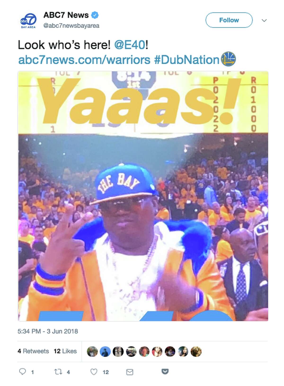 Bay Area rapper E-40 was (of course) on hand for Game 2.