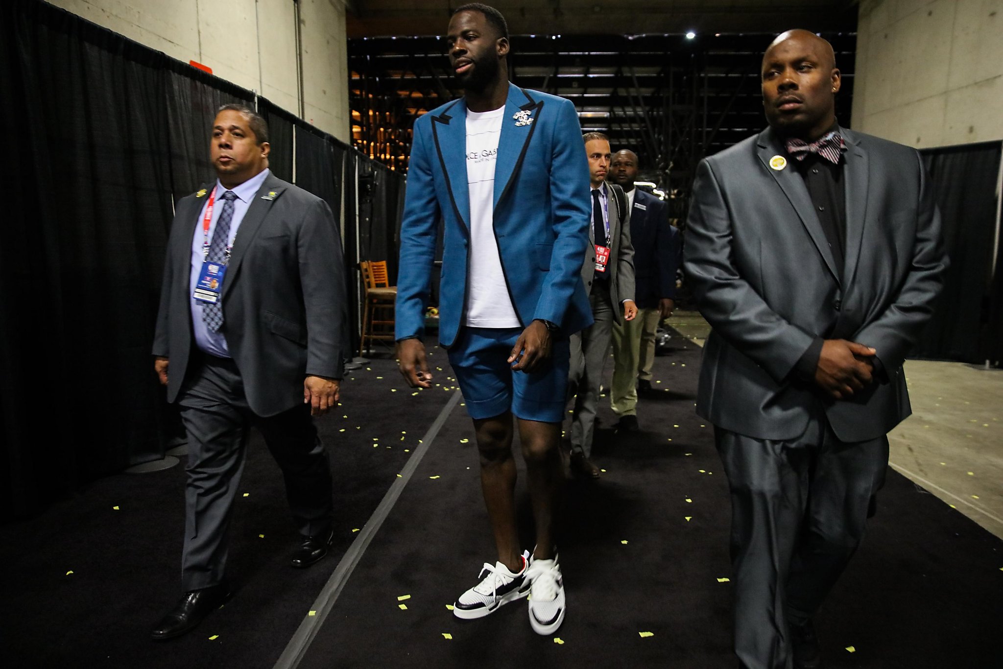 Draymond Green joins LeBron James in the shorts-suit brigade at Game 2 - SFGate