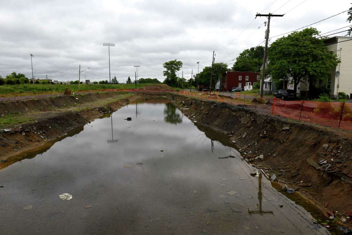 Site of the planned 15 unit townhome property on Barrett St. on Monday, June 4, 2018, in Schenectady, N.Y. Ground was broken last summer for the community investor funded property. (Will Waldron/Times Union)
