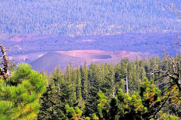 looking down at the cinder cone from the prospect peak trailhead