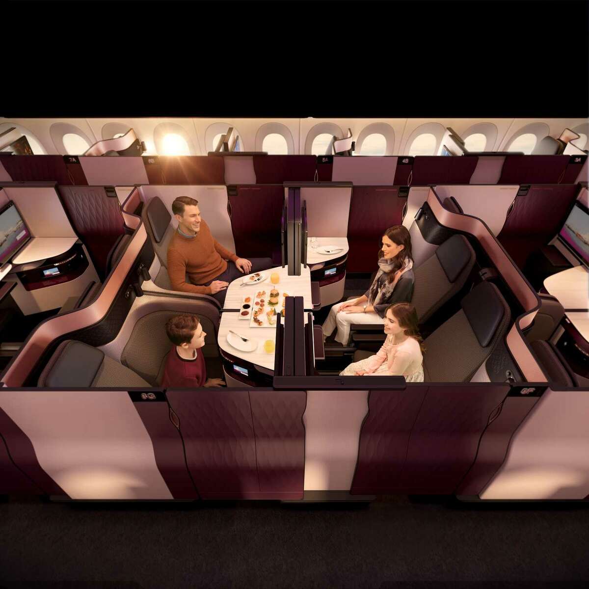 Qatar Airways' Qsuite business class is available on flights between Houston and Doha, Qatar.