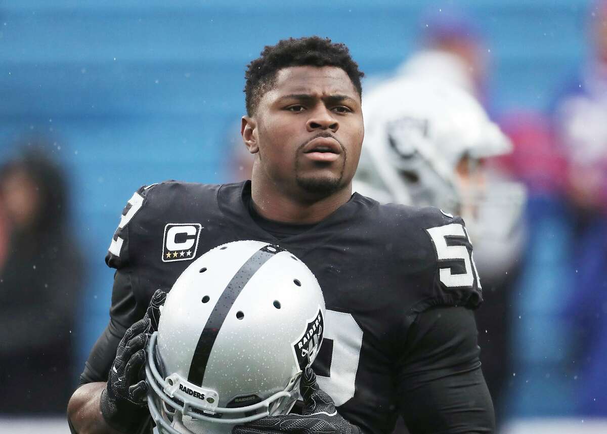 BUFFALO, NY - OCTOBER 29: Khalil Mack #52 of the Oakland Raiders warms up before the start of NFL game action against the Buffalo Bills at New Era Field on October 29, 2017 in Buffalo, New York. (Photo by Tom Szczerbowski/Getty Images)