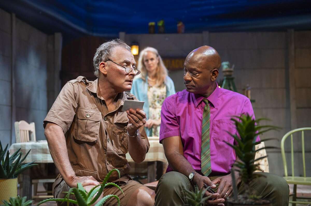 From left: Piet (Victor Talmadge) and Gladys (Werndy vanden Heuvel) hear about the limitations endured by Steve (Adrian Roberts) in "A Lesson From Aloes" at Z Below.