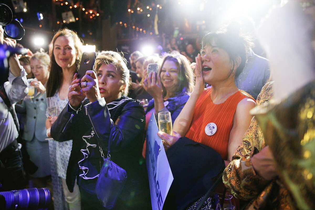 Gavin Newsom supporters cheer during his election night party at Verso, Tuesday, June 5, 2018, in San Francisco, Calif. Newsom is running for Governor of California.