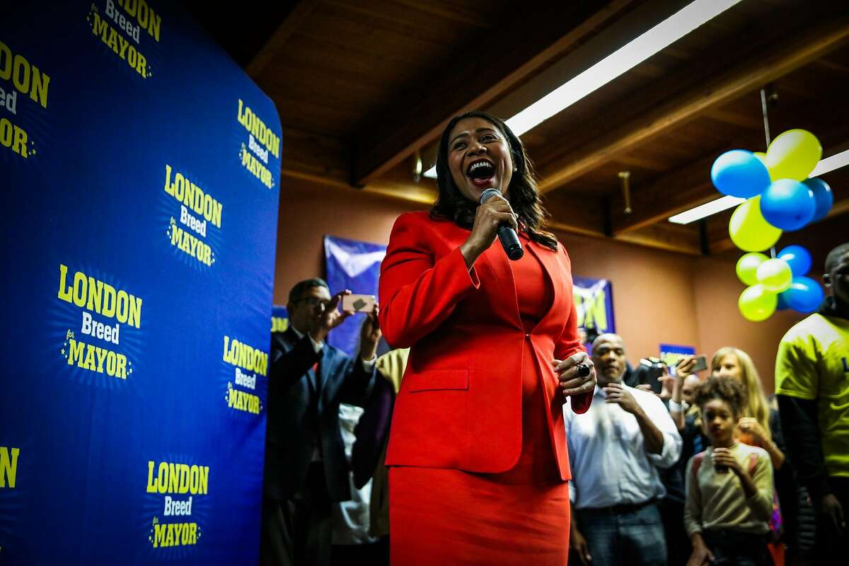 San Francisco mayoral candidate and Board of Supervisors President London Breed speaks to supporters at her election party in San Francisco, California, on Tuesday, June 5, 2018.