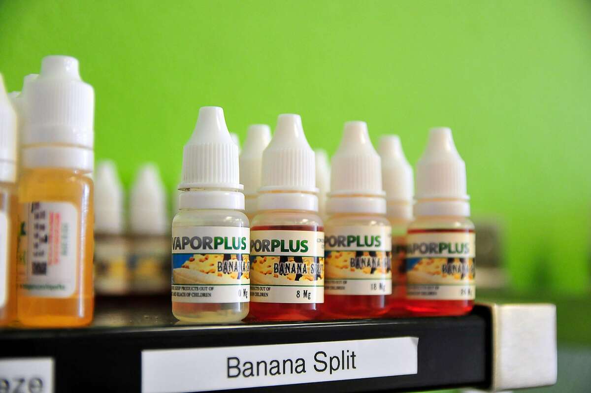 FILE � Banana Split is one of the best-selling flavors at an e-cigarette shop in Oklahoma City, July 2, 2014. Voters in San Francisco supported a ban on the sale of flavored tobacco products, including vaping liquids packaged as candies and juice boxes and menthol cigarettes. (Nick Oxford/The New York Times)