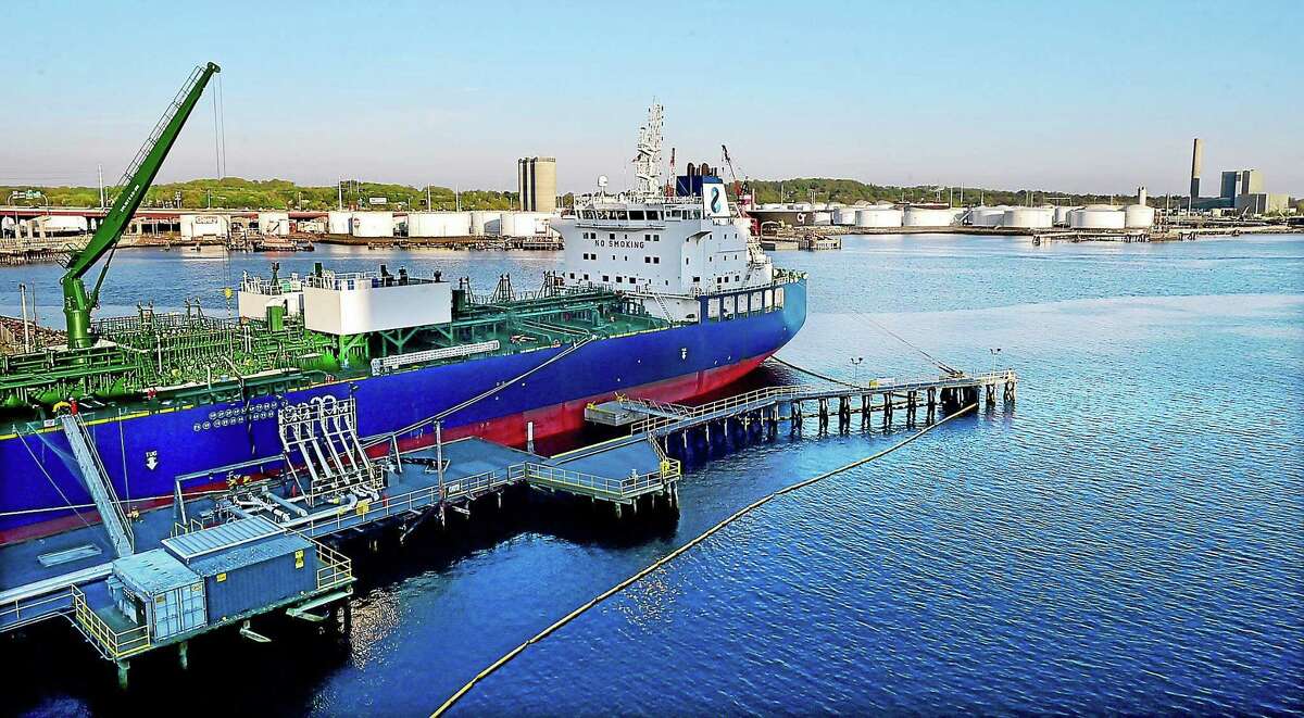 (Catherine Avalone - New Haven Register) The vessel, "NAVIG8 ALMANDINE", a chemical and oil products tanker arrived at the New Haven Port Authority on Thursday, May 7 from Port Hamburg in Germany.The vessel was photographed, Friday, May 8, 2015, from the Long Wharf Maritime Center Garage.
