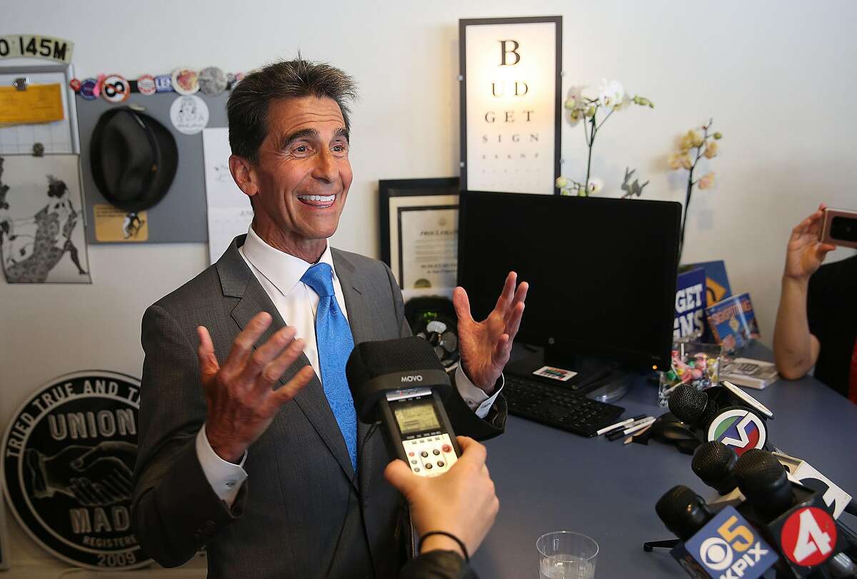 SF mayoral candidate Mark Leno makes brief remarks about the mayoral race at his sign shop on Wednesday, June 6, 2018 in San Francisco, Calif.