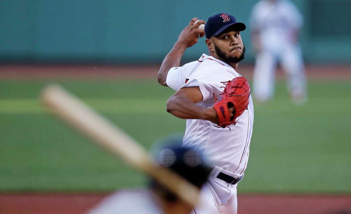 Boston Red Sox starting pitcher Eduardo Rodriguez delivers during the first inning of a baseball game against the Detroit Tigers at Fenway Park in Boston, Wednesday, June 6, 2018. (AP Photo/Charles Krupa)