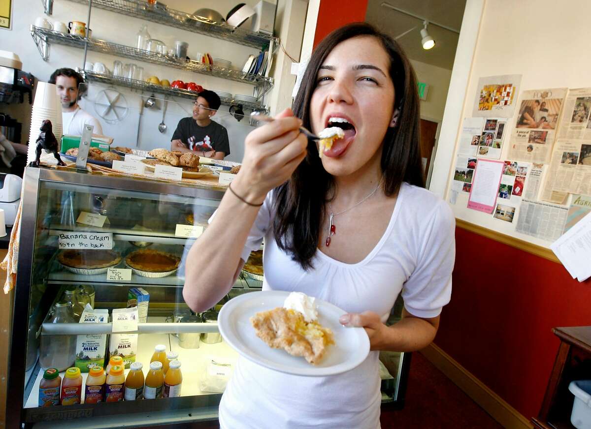 Sloane Crosley, author of a collection of essays called, ""I Was Told There'd Be Cake" tries a piece of Shaker Lemon Pie at Mission Pie, on Sunday April 13, 2008, in San Francisco, Calif. Photo by Katy Raddatz / San Francisco Chronicle