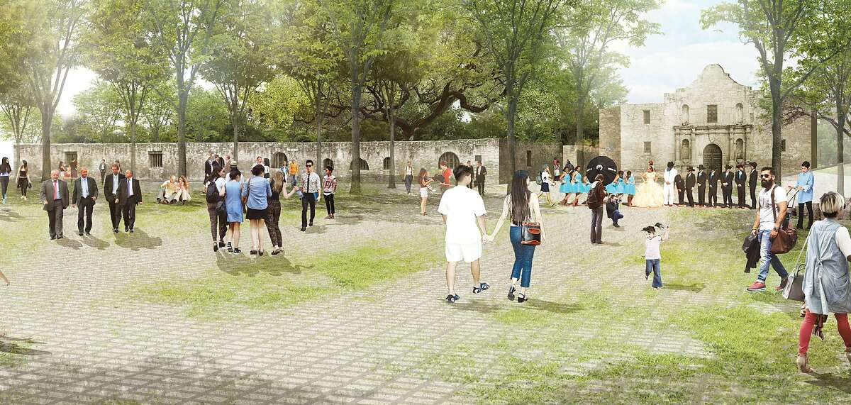 Alamo Plaza rendering shows the “open air museum,” a unique rural concept withing the mission looking east.