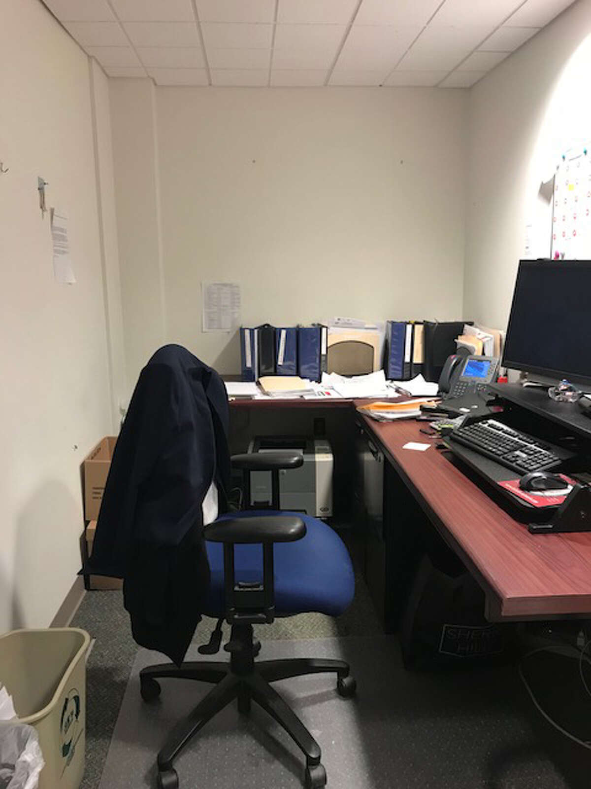 Kimberly Schiavone, a DCJS employee, was transferred against her wishes and ordered to take this office that was previously used as a closet after she cooperated in a sexual harassment investigation last year.