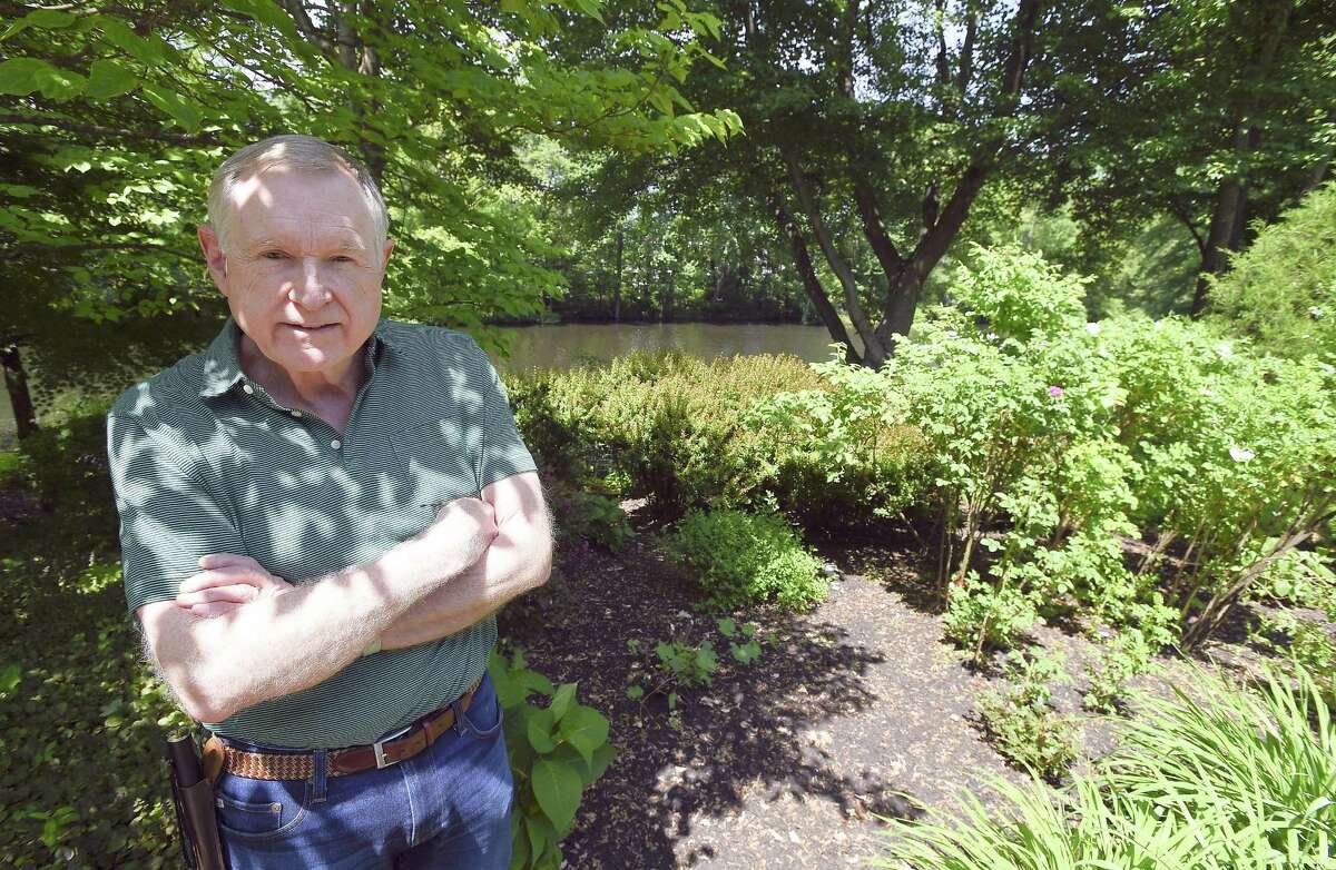 Hank Cuthbertson is photographed on May 30, 2018 at his home in Stamford, Connecticut. After losing a hard-fought plea for the city to turn down the Life Time gym in a Turn of River Office Park, which is across from his property that back up to Sterling Lake, neighbors of Cuthbertson are starting to petition this week for the Board of Representatives to overturn it.