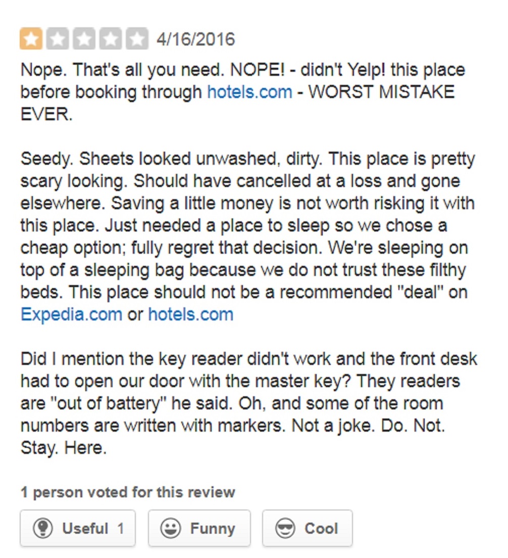 These are some of the funniest Yelp reviews of 1 Star rated motels in San  Antonio