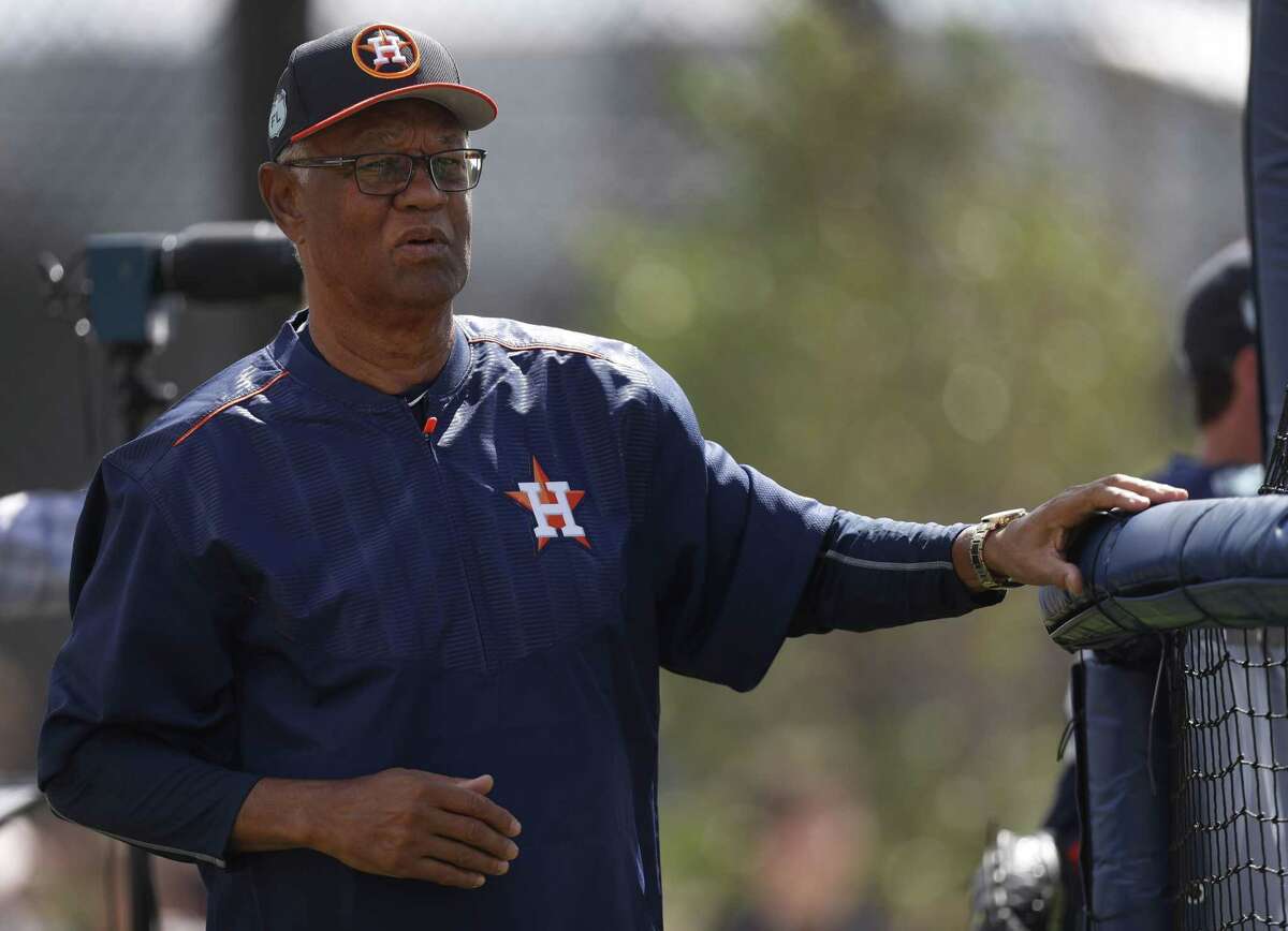 Enos Cabell, Houston Astros special assistant to the General Manager, watches batting practice during spring training at The Ballpark of the Palm Beaches, in West Palm Beach, Florida, Thursday, February 23, 2017. ( Karen Warren / Houston Chronicle )