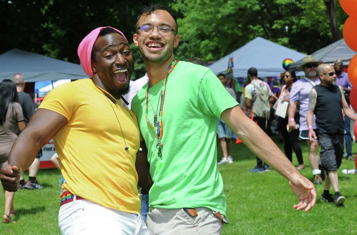 Cecio Carter and James Hampton of New London attend The 2018 Pride in the Park Saturday, June 9, 2018, at Mathews Park in Norwalk, Conn. The event was sponsored by the Triangle Communiity Center.