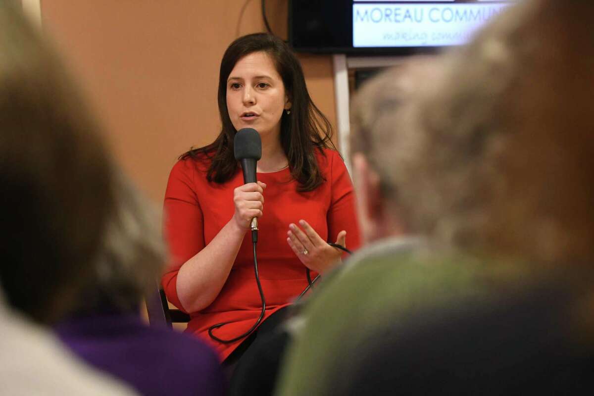 FILE — Congresswoman Elise Stefanik meets with constituents in a town-hall style event held at Moreau Community Center on Thursday, April 5, 2018 in South Glens Falls, N.Y. (Lori Van Buren/Times Union)
