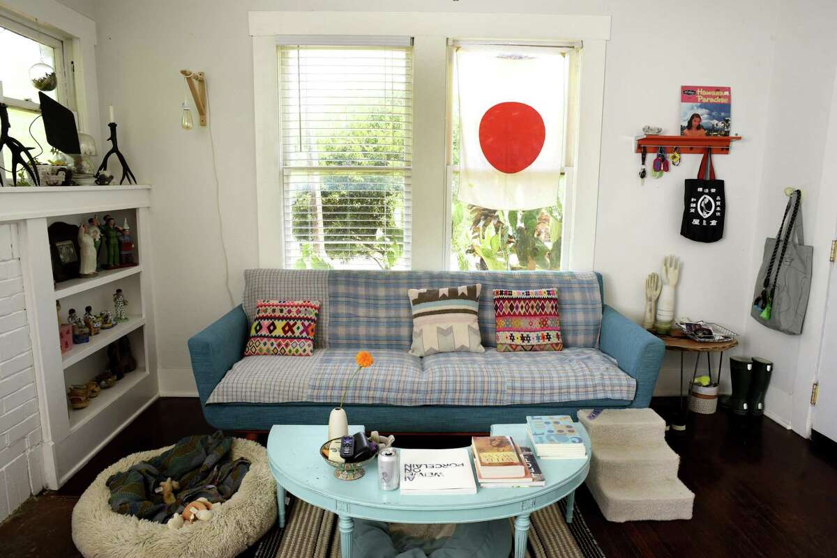 The living room in the home of ceramic artists Jennifer Datchuk and Ryan Takaba.