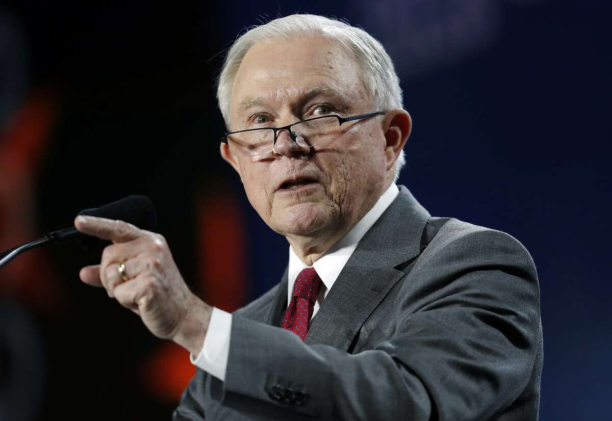 U.S. Attorney General Jeff Sessions makes a point during his speech at the Western Conservative Summit, Friday, June 8, 2018, in Denver. (AP Photo/David Zalubowski)