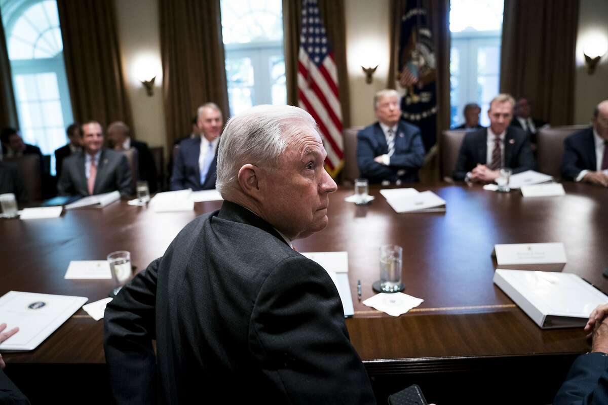FILE — Attorney General Jeff Sessions during a Cabinet meeting at the White House in Washington, May 9, 2018. Sessions said on June 11 that fear of domestic violence is not legal grounds for asylum in a closely watched immigration case that could have a broad effect on the asylum process, women who have endured extreme violence and the independence of immigration judges. (Doug Mills/The New York Times)