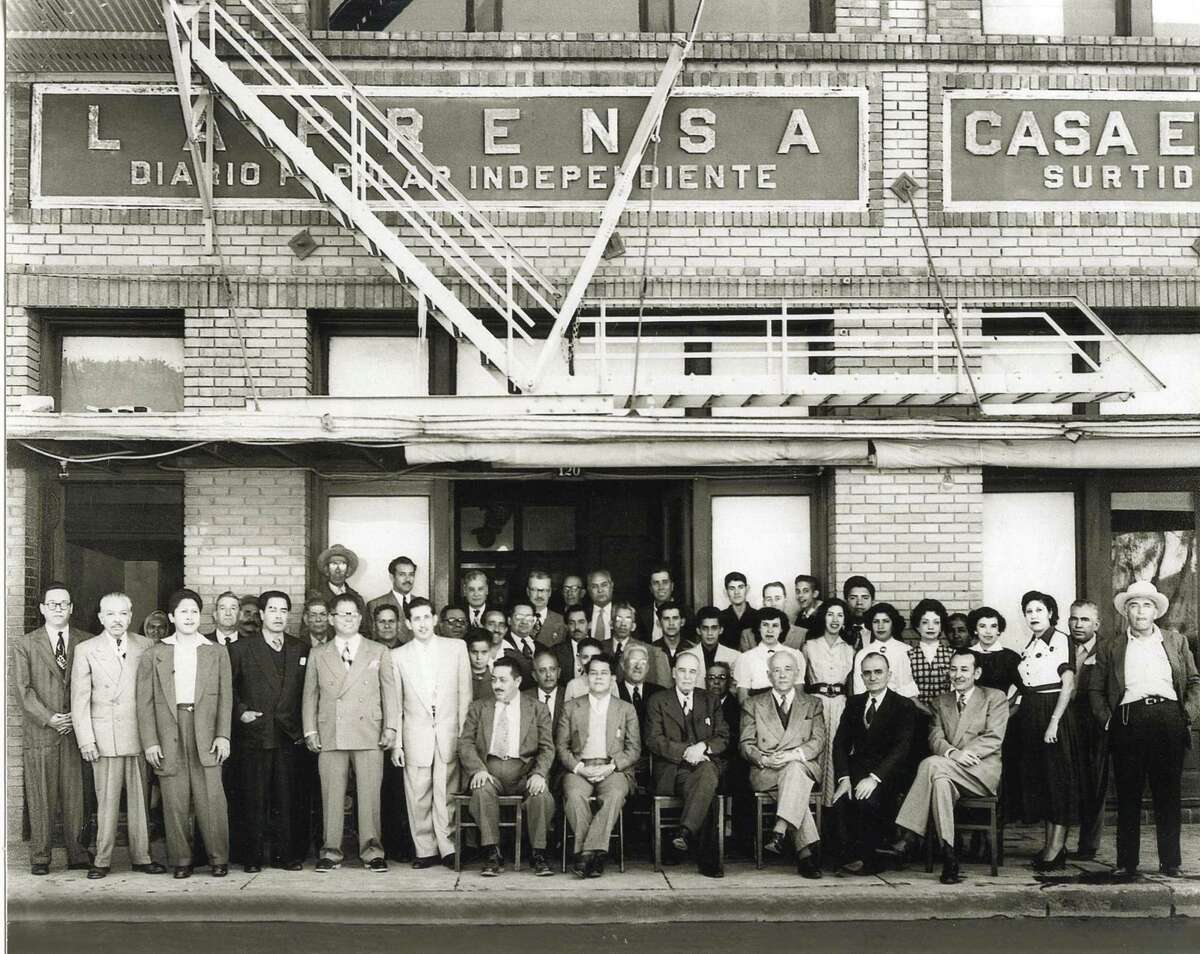 Staff of the Spanish-language daily La Prensa, shown around 1945-50.