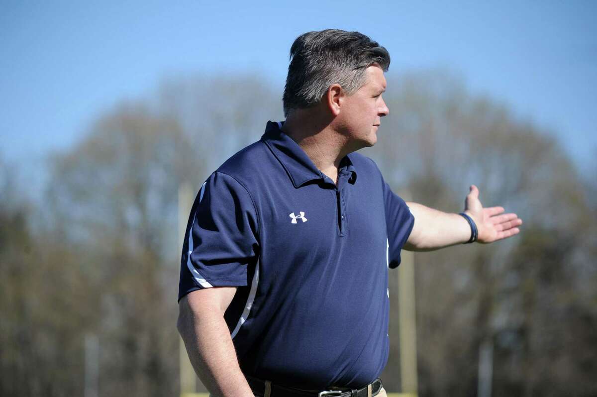 Head Coach John Wiseman of the Wilton Warriors during a game against the Greenwich Cardinals at Greenwich High School on April 15, 2016 in Greenwich, Connecticut.