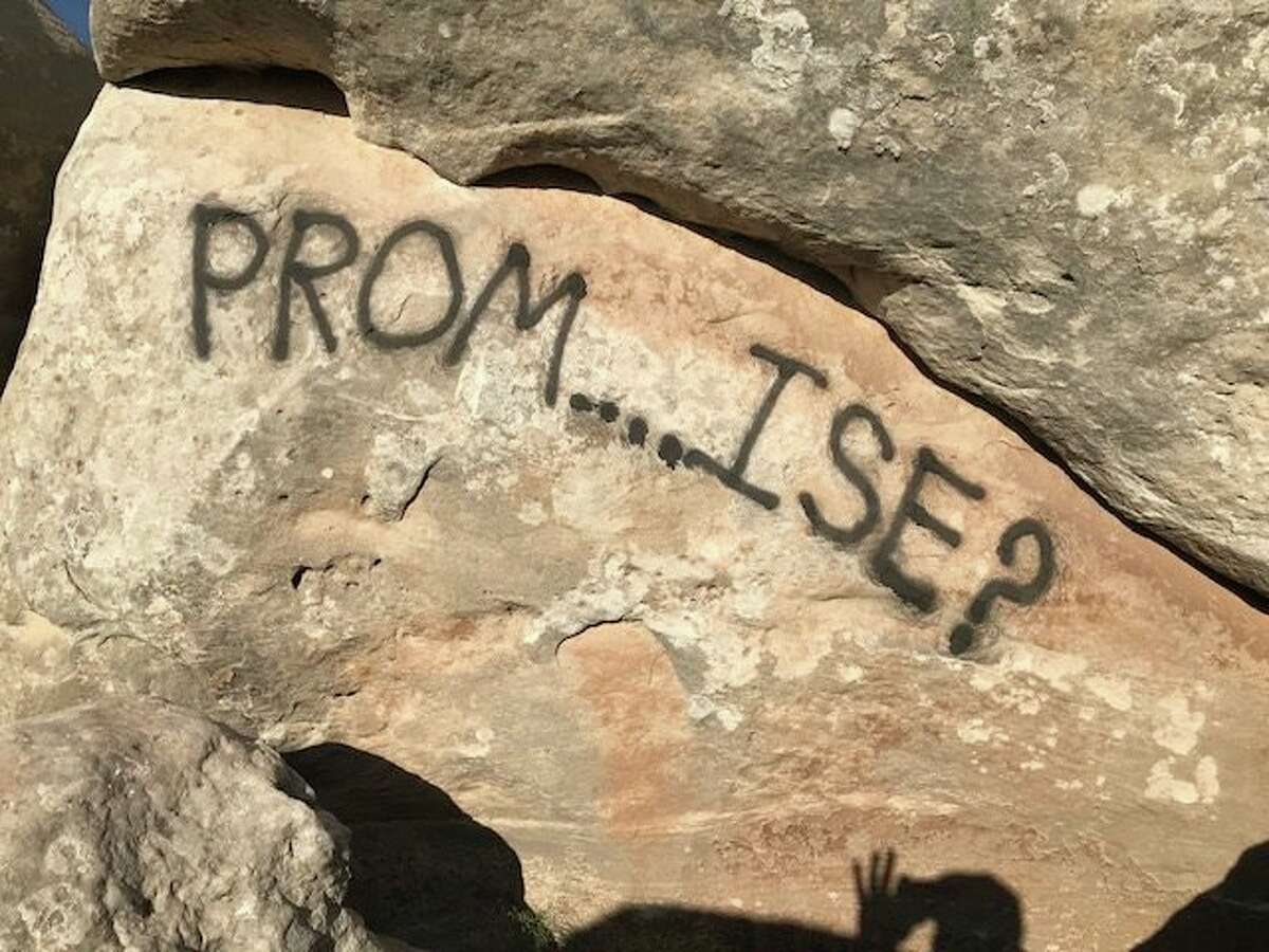 The Colorado National Monument is seeking the person responsible for this spray painted "promposal" on park lands.