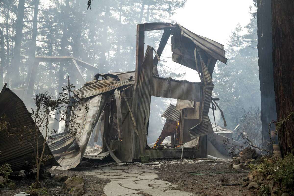 This was all that was left of a burned-out and collapsed house on Mount Veeder Road after flames from the Nuns Fire moved through the Napa Valley last October.