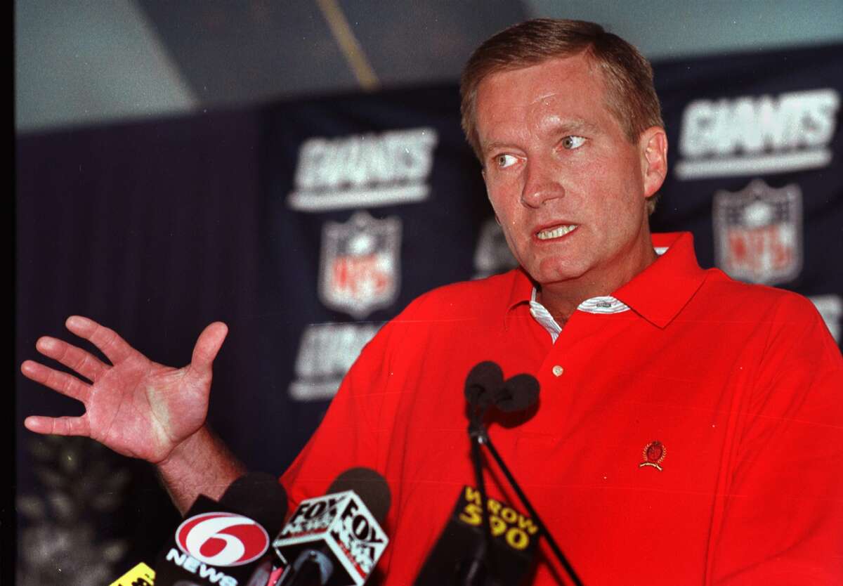 New York Giants football coach Jim Fassel speaks to visitors at the media day at SUNYA campus, July 24, 1998. 