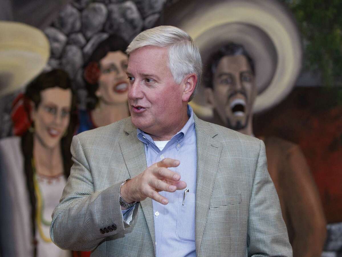 Mike Collier, Democratic candidate for Lt. Governor, speaks about his plans for school finance reform and property taxes at El Bosque Mexican Grill, Tuesday, Oct. 3, 2017, in Shenandoah. Collier challenges incumbent Republican Dan Patrick in the 2018 election.