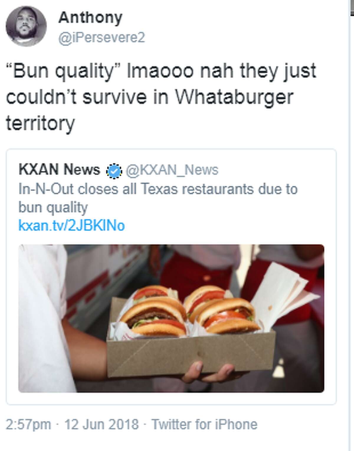 Whataburger fans and supporters took to the Internet after In-N-out announced closures in Texas due to bun quality.