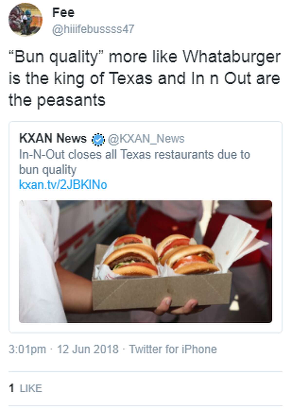 Whataburger fans and supporters took to the Internet after In-N-out announced closures in Texas due to bun quality.