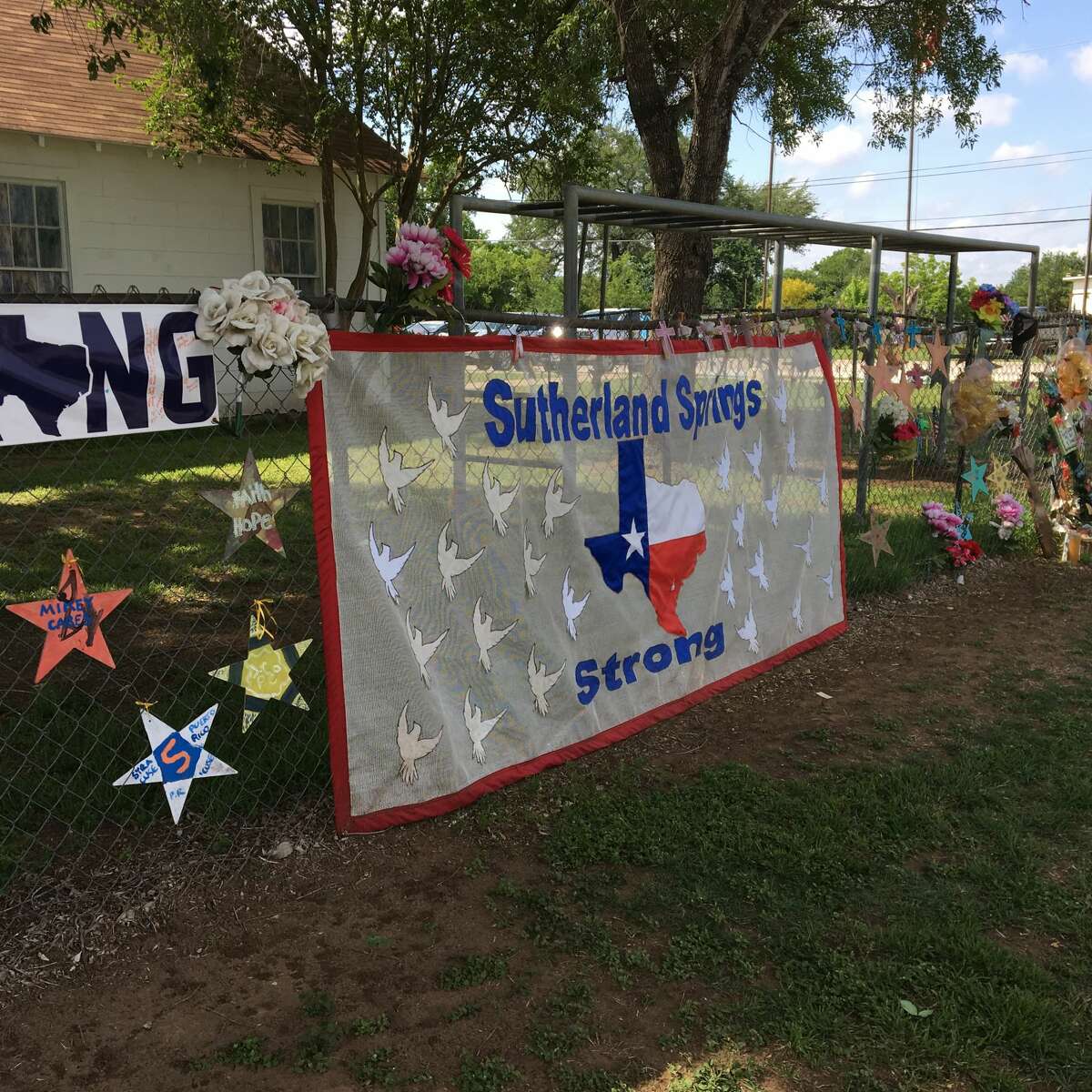 Sutherland Springs Strong banner outside the original First Baptist Church.