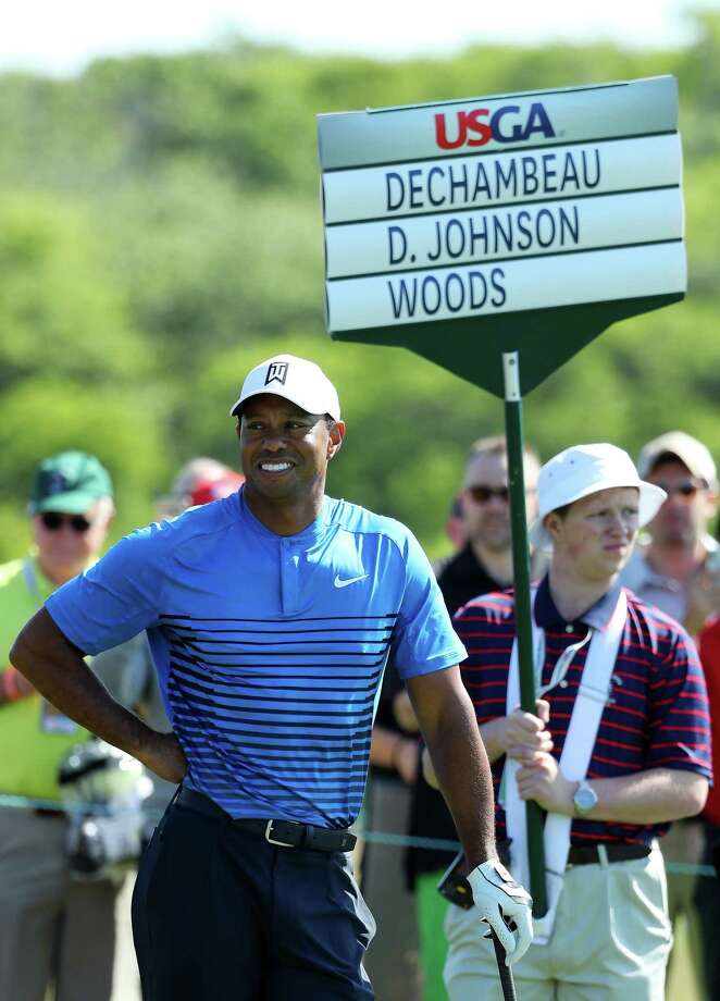 SOUTHAMPTON, NY - JUNE 12:  Tiger Woods of the United States stands on the seventh tee during a practice round prior to the 2018 U.S. Open at Shinnecock Hills Golf Club on June 12, 2018 in Southampton, New York.  (Photo by Warren Little/Getty Images) Photo: Warren Little / 2018 Getty Images